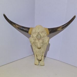 Wolf Head On Bull Steer Skull With Horns Western Decor Wall Hanging